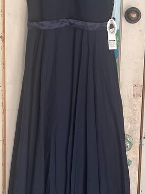 Navy Satin-Band A-Line Wedding Dress